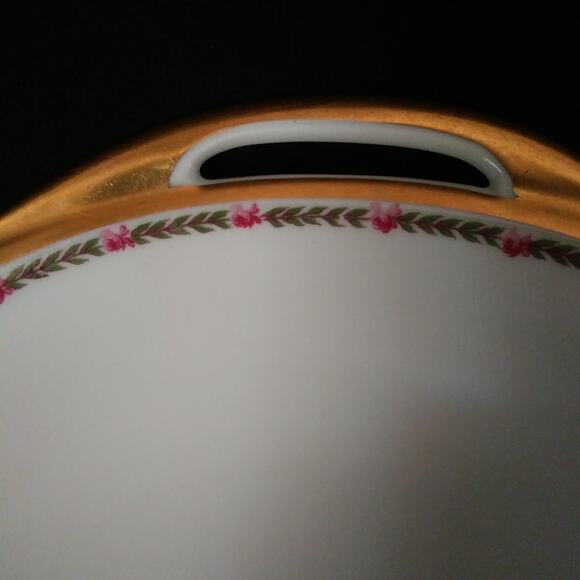 Haviland Limoges France Schleiger 985 Round Handled Bowl Pink Roses Gold Trim - Picture 3 of 9